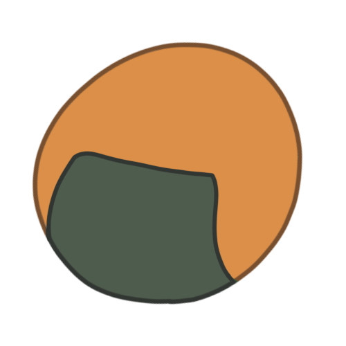 An orange circle with a dark gray-green wrap on the bottom.